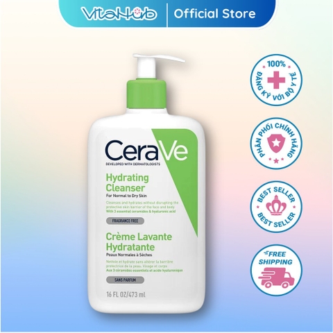 Sữa rửa mặt giúp làm sạch sâu dành cho da thường và da khô Cerave Hydrating Cleanser 88ml/236ml/473ml