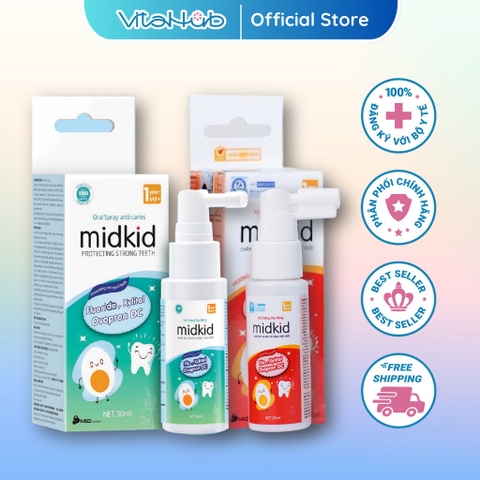 Xịt chống sâu răng Midkid chính hãng 30ml nuốt được cho bé từ 1 tuổi giúp bảo vệ và làm sạch răng, ngừa mảng bám