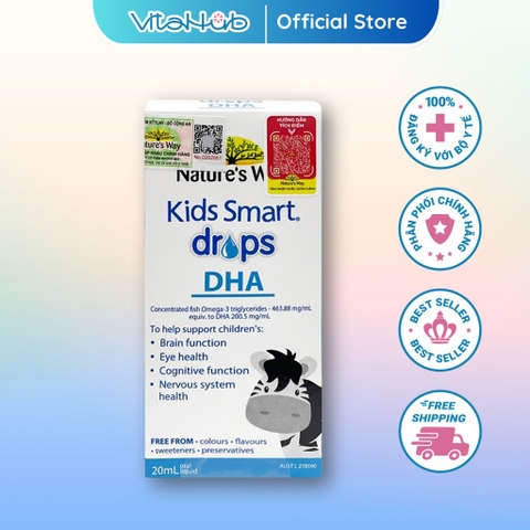 DHA Nature's Way Kids Smart Drops DHA Dạng Giọt Giúp Tăng IQ, Phát Triển Não Bộ Cho Bé 20ml