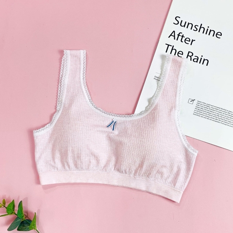 Aó lá học sinh mút thông hơi có viền ren kẻ tăm (GG85K)