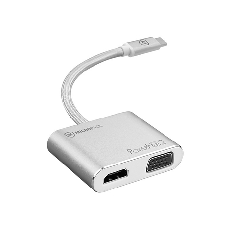 Cổng chuyển đổi MicroPack POWER HUB MINI 2 MDC-4V USB-C to 4 Ports HDMI 4K-60Hz/ VGA FullHD/ USB-C PD 100W/ USB-A