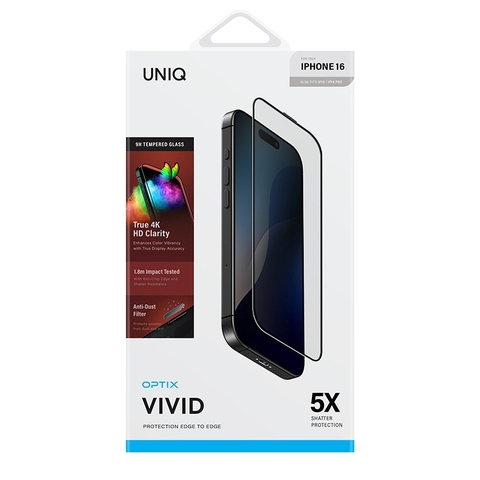 Kính Cường Lực UNIQ OPTIX VIVID Cho iPhone 16/ 16 Plus/ 16 Pro/ 16 Pro Max Hiển Thị Sắc Nét Màu Sắc Rực Rỡ