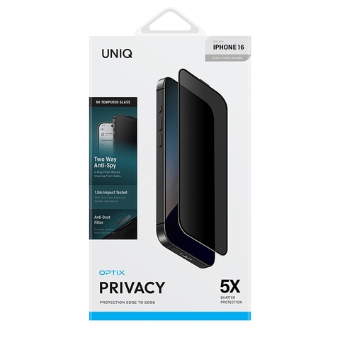 Kính Cường Lực UNIQ OPTIX PRIVACY Cho iPhone 16/ 16 Plus/ 16 Pro/ 16 Pro Max Chống Nhìn Trộm Độ Rõ Nét Được Tối Ưu Hoá