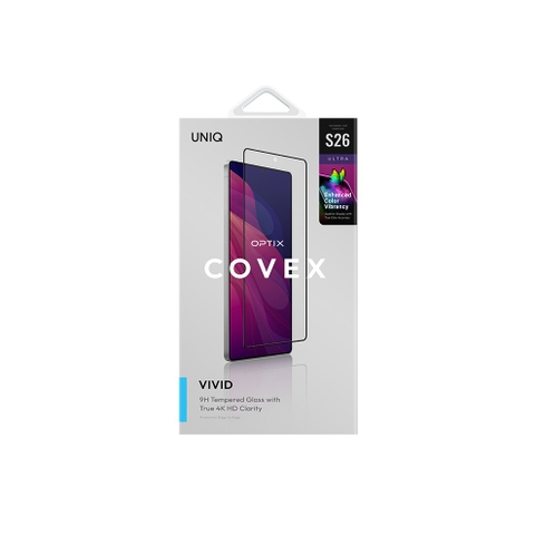 Kính cường lực UNIQ OPTIX VIVID Cho Samsung Galaxy S26/ S26 Plus/ S26 Ultra Viền Đen Trong Trẻo Cảm Ứng Mượt Mườn Mượt