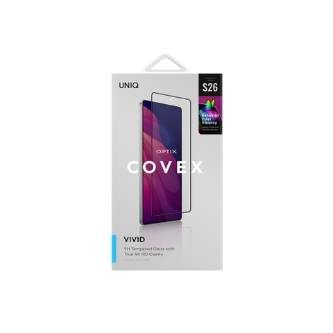 Kính cường lực UNIQ OPTIX VIVID Cho Samsung Galaxy S26/ S26 Plus/ S26 Ultra Viền Đen Trong Trẻo Cảm Ứng Mượt Mườn Mượt