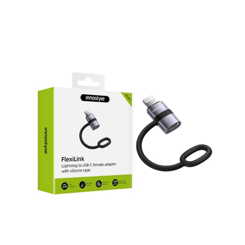 Cổng Chuyển OTG Innostyle FlexiLInk Ligtning to USB-C Female Adapter With Silicone Tape ST-540GY PD30W USB2.0 480Mbps