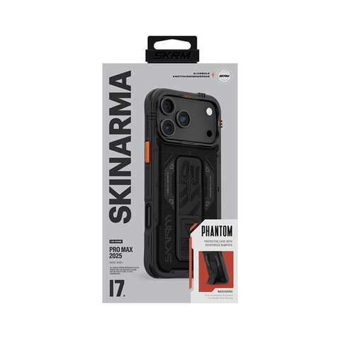 Ốp Lưng Cho iPhone 17 Pro/ 17 Pro Max SKINARMA PHANTOM Mag-Charge Grip-Stand Tích Hợp Vòng Sạc Không Dây Chân Đế Móc Tay