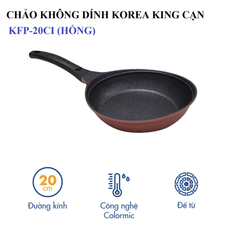 KFP-20CI Chảo không dính Korea King cạn đường kính 20cm, đáy màu hồng - Hàng chính hãng