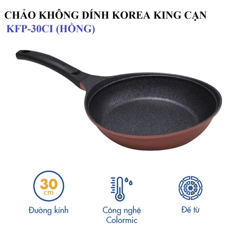 KFP-30CI Chảo không dính Korea King cạn, đường kính 30cm, đáy màu hồng - Hàng chính hãng