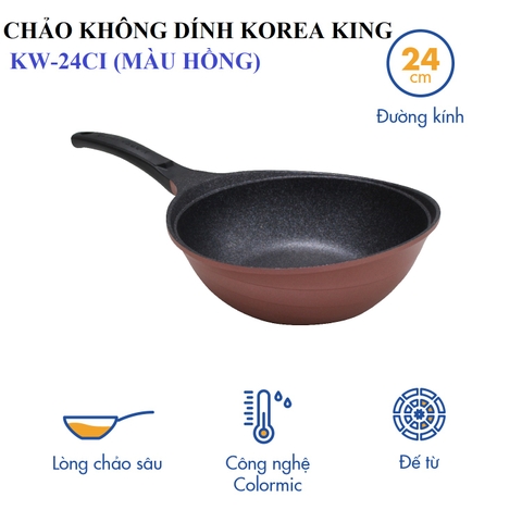 KW-24CI Chảo không dính Korea King sâu, đường kính 24cm, đáy màu hồng - Hàng chính hãng