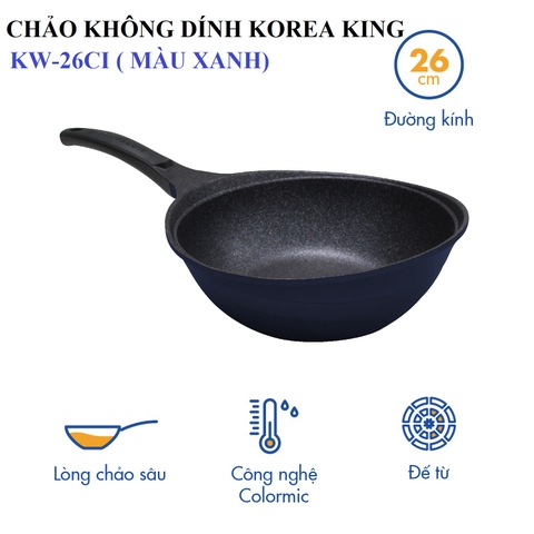 KW-26CI Chảo không dính Korea King sâu, đường kính 26cm, đáy màu xanh - Hàng chính hãng