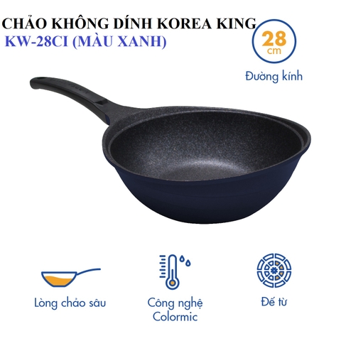 KW-28CI Chảo không dính Korea King sâu, đường kính 28cm, đáy màu xanh - Hàng chính hãng