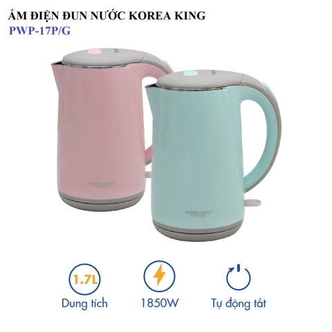 PWP-17P/G Bình đun siêu tốc Korea King - Màu Xanh (220V/50Hz, 1.7L, 1850W) - Hàng chính hãng