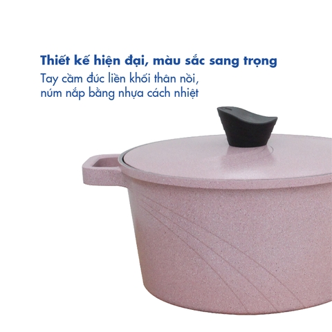 KP-24LI Nồi nấu Levante đáy từ Korea King (Nồi, nắp bằng nhôm đúc, đường kính 24cm, hồng) - Hàng chính hãng
