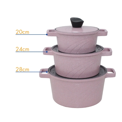 KP-3LI - Bộ nồi Levante đáy từ (Nồi, nắp bằng nhôm đúc, đường kính 20, 24, 28cm, màu hồng) - Hàng chính hãng