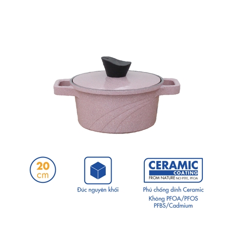 KP-20LI Nồi nấu Levante đáy từ Korea King (Nồi, nắp bằng nhôm đúc, đường kính 20cm, màu hồng) - Hàng chính hãng