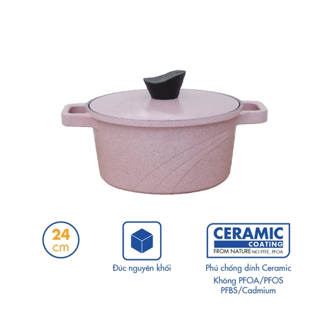 KP-24LI Nồi nấu Levante đáy từ Korea King (Nồi, nắp bằng nhôm đúc, đường kính 24cm, hồng) - Hàng chính hãng