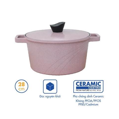 KP-28LI Nồi nấu Levante đáy từ Korea King (Nồi, nắp bằng nhôm đúc, đường kính 28cm, màu hồng) - Hàng chính hãng