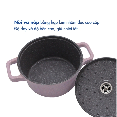 KP-3LI - Bộ nồi Levante đáy từ (Nồi, nắp bằng nhôm đúc, đường kính 20, 24, 28cm, màu hồng) - Hàng chính hãng