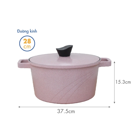 KP-3LI - Bộ nồi Levante đáy từ (Nồi, nắp bằng nhôm đúc, đường kính 20, 24, 28cm, màu hồng) - Hàng chính hãng