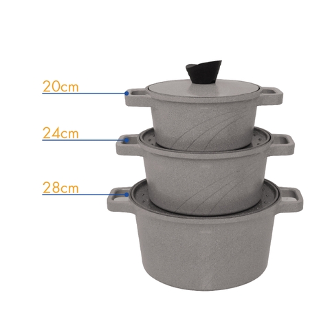 KP-3LI - Bộ nồi Levante đáy từ (Nồi, nắp bằng nhôm đúc, đường kính 20, 24, 28cm, màu nâu) - Hàng chính hãng