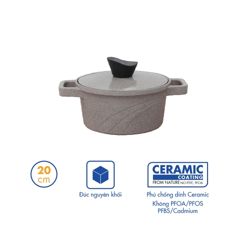 KP-24LI Nồi nấu Levante đáy từ Korea King (Nồi, nắp bằng nhôm đúc, đường kính 24cm, màu nâu) - Hàng chính hãng