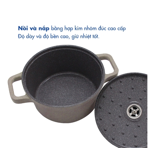 KP-3LI - Bộ nồi Levante đáy từ (Nồi, nắp bằng nhôm đúc, đường kính 20, 24, 28cm, màu nâu) - Hàng chính hãng