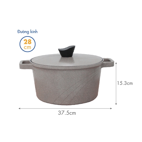 KP-28LI Nồi nấu Levante đáy từ Korea King (Nồi, nắp bằng nhôm đúc, đường kính 28cm, màu nâu) - Hàng chính hãng