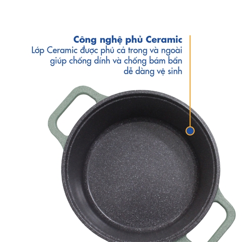 KP-3LI - Bộ nồi Levante đáy từ (Nồi, nắp bằng nhôm đúc, đường kính 20, 24, 28cm, màu xanh) - Hàng chính hãng