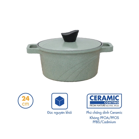 KP-24LI Nồi nấu Levante đáy từ Korea King (Nồi, nắp bằng nhôm đúc, đường kính 24cm, hồng) - Hàng chính hãng