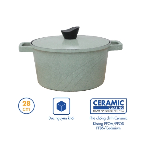 KP-28LI Nồi nấu Levante đáy từ Korea King (Nồi, nắp bằng nhôm đúc, đường kính 28cm, màu nâu) - Hàng chính hãng