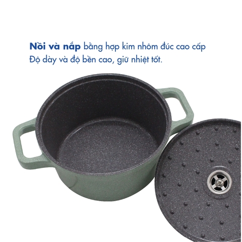 KP-28LI Nồi nấu Levante đáy từ Korea King (Nồi, nắp bằng nhôm đúc, đường kính 20cm, màu xanh) - Hàng chính hãng