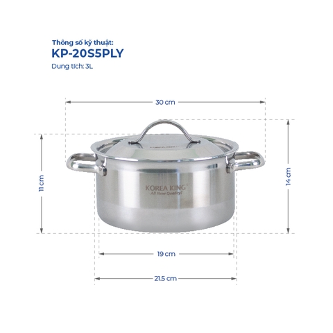 KP-4S5PLY Bộ nồi inox 5 lớp đáy liền Korea King (Bộ gồm 4 nồi đường kính 18, 20, 22, 24 cm, nồi và nắp đều bằng inox)-Hàng chính hãng
