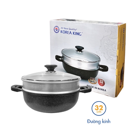 KW-32MSI Chảo không dính kèm xửng hấp đa năng Korea King (đường kính 32cm)-Hàng chính hãng