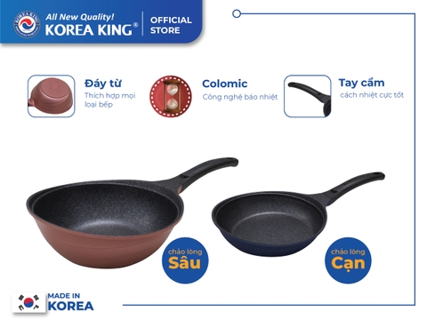 KFP20C-KW26C Combo 2 chảo sâu, cạn Colormic Korea King (1 chảo cạn 20cm và 1 chảo sâu 26cm)-Hàng chính hãng