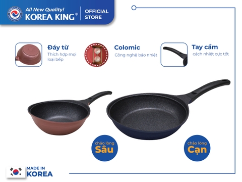 KFP30C-KW24C Combo 2 chảo sâu, cạn Colormic Korea King (1 chảo cạn 30cm và 1 chảo sâu 24cm)-Hàng chính hãng