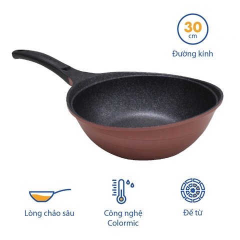 KW-30CI Chảo không dính Korea King sâu đường kính 30cm, đáy màu xanh, hồng - Hàng chính hãng
