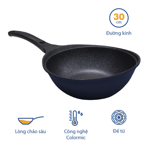 KW-30CI Chảo không dính Korea King sâu đường kính 30cm, đáy màu xanh, hồng - Hàng chính hãng