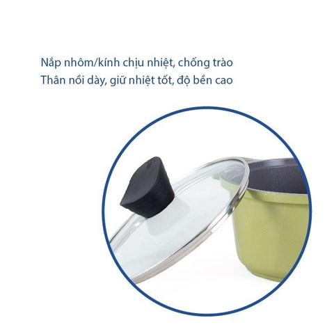 KS-GL4TCI Bộ nồi Korea King (Bộ gồm 3 nồi đường kính 20, 22, 24 cm và 1 quánh 18cm, nồi bằng nhôm đúc nguyên khối phủ lớp chống dính Ceramic, nắp bằng kính, đáy màu xanh)-Hàng chính hãng