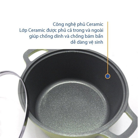 KS-GL4TCI Bộ nồi Korea King (Bộ gồm 3 nồi đường kính 20, 22, 24 cm và 1 quánh 18cm, nồi bằng nhôm đúc nguyên khối phủ lớp chống dính Ceramic, nắp bằng kính, đáy màu xanh)-Hàng chính hãng