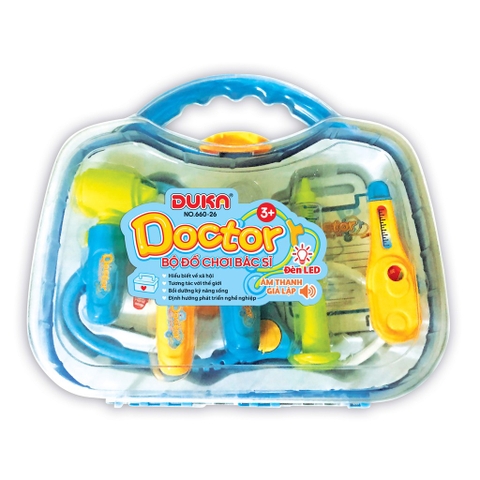 Bộ đồ chơi bác sĩ DUKA màu xanh có đèn báo - Quai xách tròn