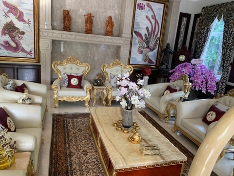BỌC LẠI VÀ DÁT VÀNG THẬT 24K BỘ BÀN GHẾ TÂN CỔ ĐIỂN