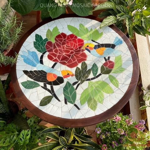 Bàn trà, cafe bằng Gốm Mosaic - Họa tiết Đôi Chim Uyên Ương