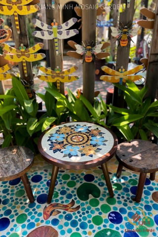 Bàn trà, cafe bằng Gốm Mosaic - Họa tiết Hoa Trạng Nguyên