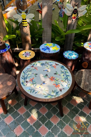 Bàn trà, cafe bằng Gốm Mosaic - Họa tiết Hoa Viên