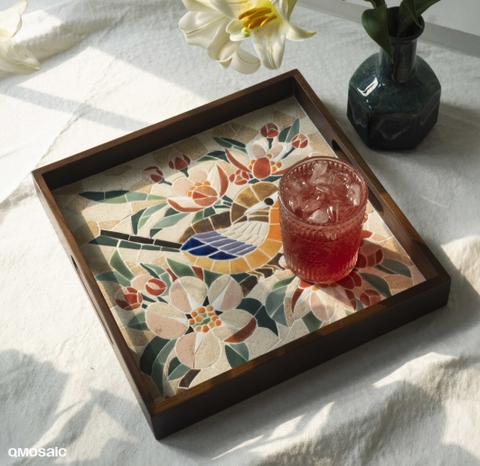 Khay Gốm Mosaic Bát Tràng - Họa Tiết Chim Họa Mi