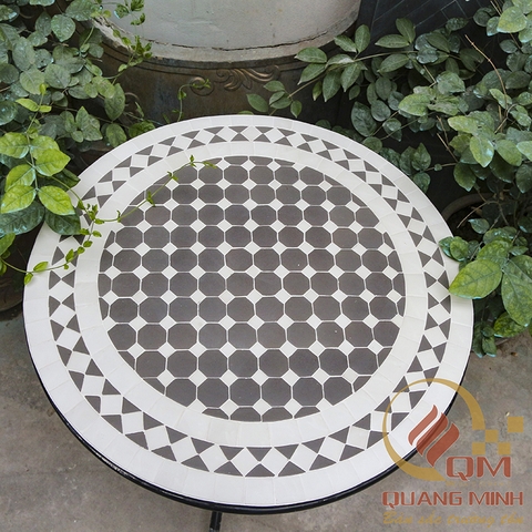 Bàn tròn chấm lục giác xám
