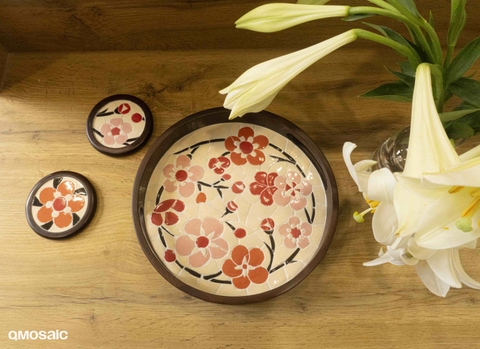 Khay Gốm Mosaic Bát Tràng - Họa Tiết Hoa Anh Đào