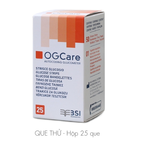 Que thử đường huyết dùng cho máy đo đường huyết Ogcare (hộp 25 que)