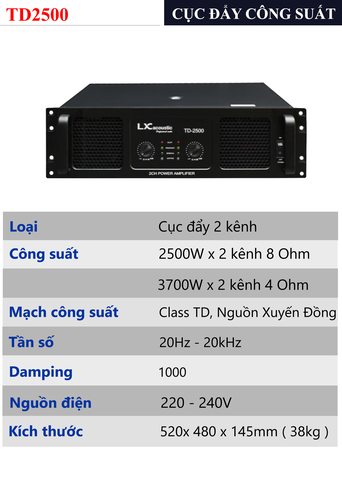 CỤC ĐẨY 2 KÊNH LX ACOUSTIC TD2500